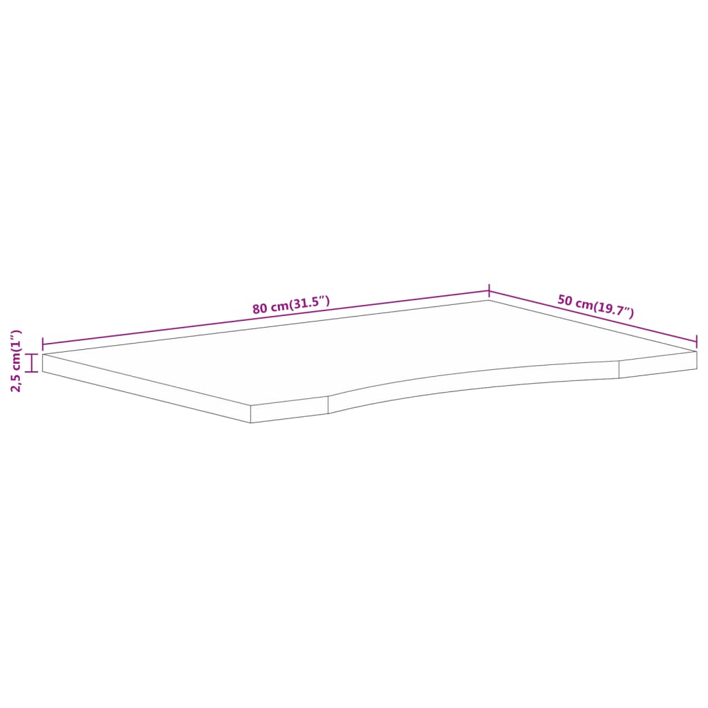 vidaXL Επιφάνεια Γραφείου Καμπύλη 80x50x2,5 εκ Μασίφ Ακατ. Μάνγκο