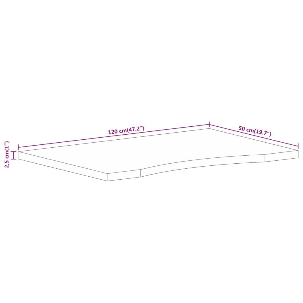 vidaXL Επιφάνεια Γραφείου Καμπύλη 120x50x2,5 εκ Μασίφ Ακατ. Μάνγκο