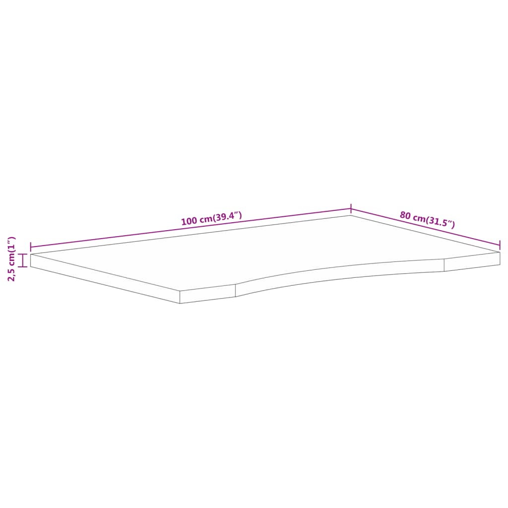 vidaXL Επιφάνεια Γραφείου Καμπύλη 100x80x2,5 εκ Μασίφ Ακατ. Μάνγκο