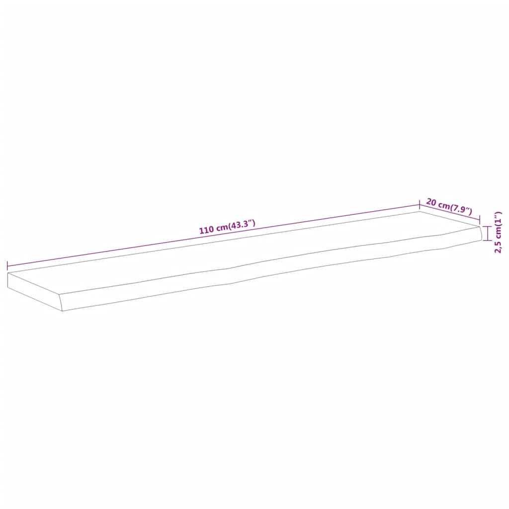 vidaXL Ράφι Επιτοίχιο Ορθ. Live Edge 110x20x2,5 εκ. Μασίφ Ξύλο Ακακίας