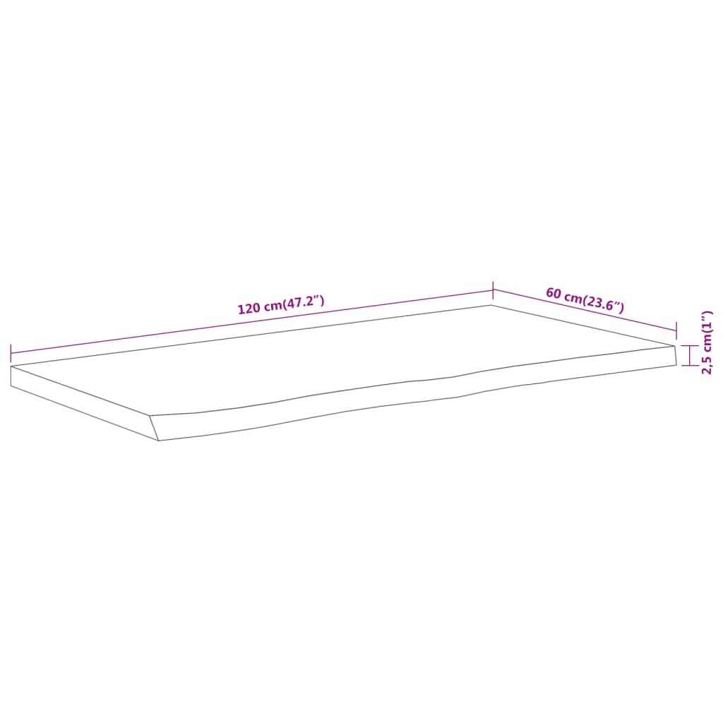 vidaXL Πάγκος Μπάνιου Ορθογώνιος 120x60x2,5 εκ. από Μασίφ Ξύλο Ακακίας