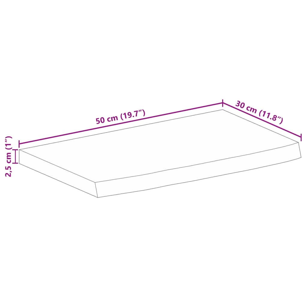 vidaXL Επιφάνεια Τραπεζιού 50x30x2,5 εκ. Live Edge Μασίφ Ξύλο Μάνγκο