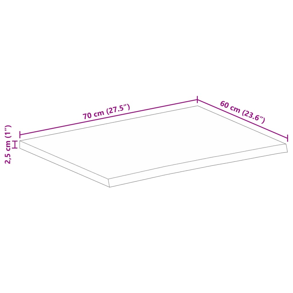 vidaXL Επιφάνεια Τραπεζιού από Μασίφ Ξύλο 70x60x2,5 εκ. με Άκρη και Ακατέργαστο Μάνγκο