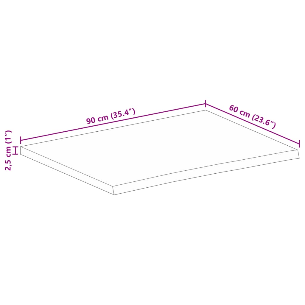 vidaXL Επιφάνεια Τραπεζιού 90x60x2,5 εκ. Live Edge Μασίφ Ξύλο Μάνγκο