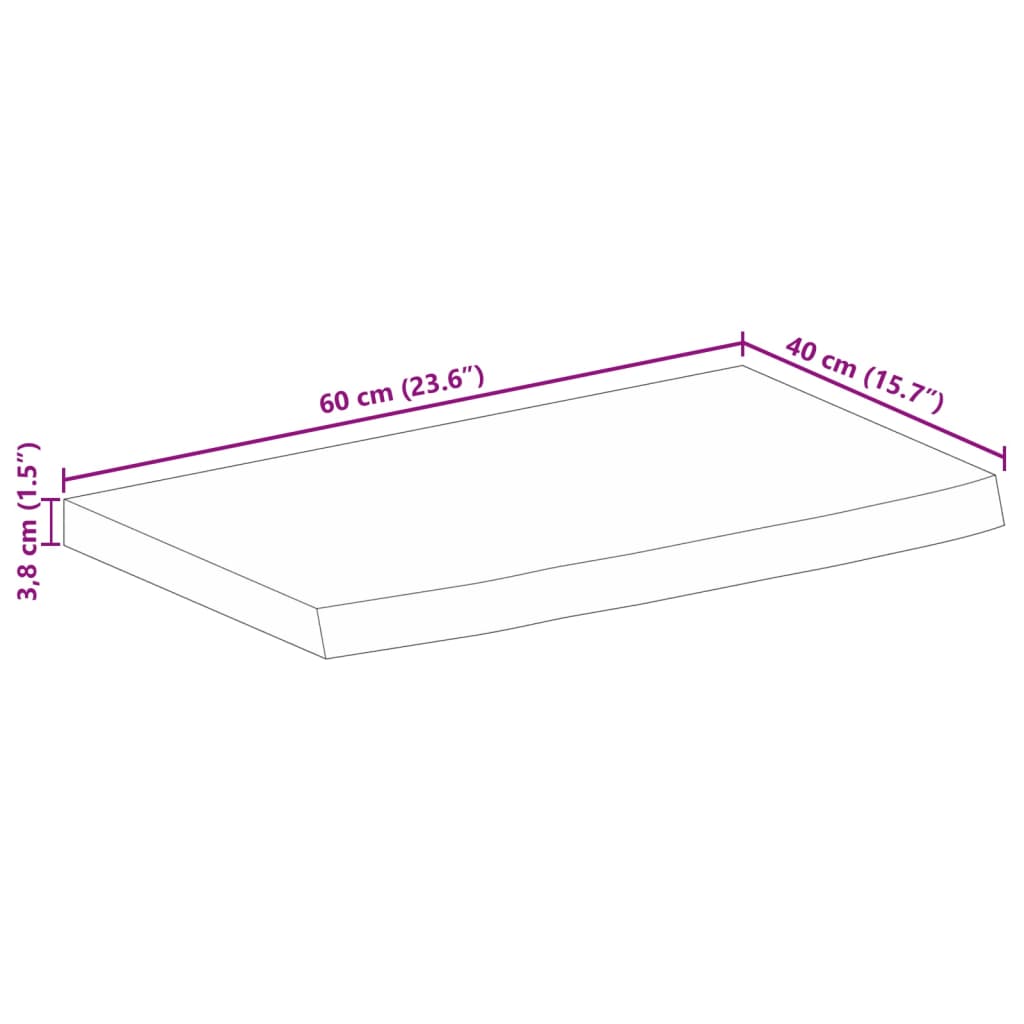 vidaXL Επιφάνεια Τραπεζιού 60x40x3,8 εκ. Live Edge Μασίφ Ξύλο Μάνγκο