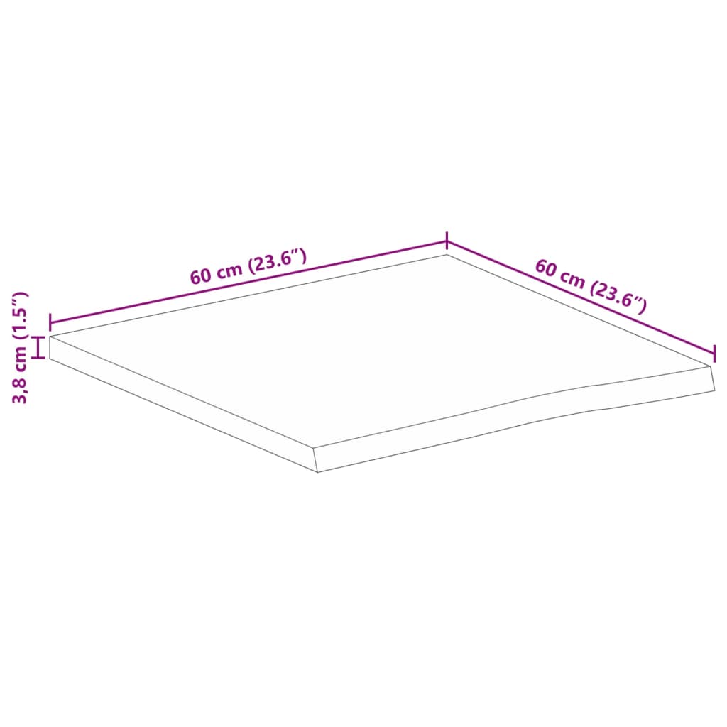 vidaXL Επιφάνεια Τραπεζιού 60x60x3,8 εκ. Live Edge Μασίφ Ξύλο Μάνγκο