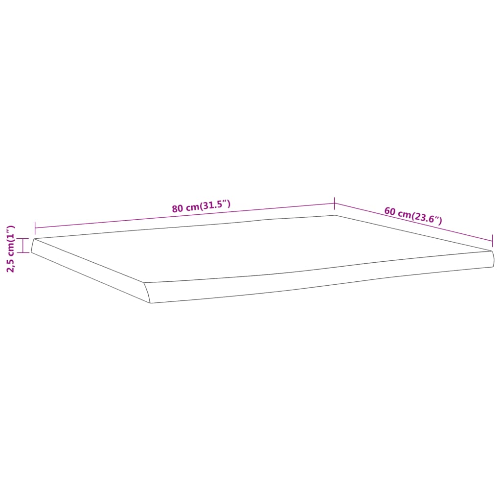 vidaXL Επιφάνεια Τραπεζιού Ορθογώνια 80x60x2,5 εκ. Μασίφ Ξύλο Ακακίας