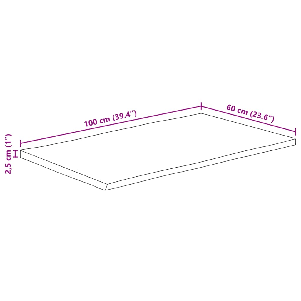 vidaXL Επιφάνεια Τραπεζιού Ορθογώνια 100x60x2,5 εκ. Μασίφ Ξύλο Ακακίας