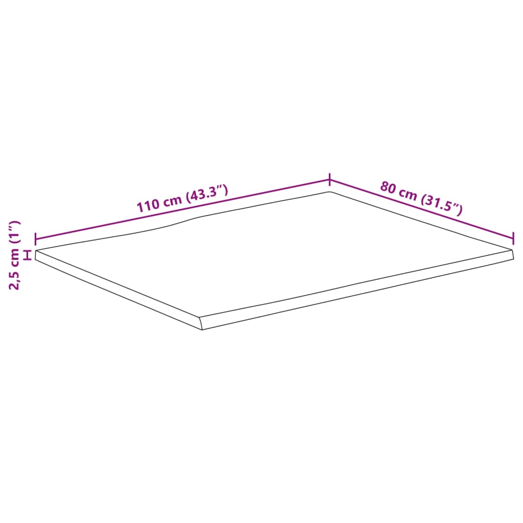 vidaXL Επιφάνεια Τραπεζιού 110x80x2,5 εκ. Live Edge Μασίφ Ξύλο Μάνγκο