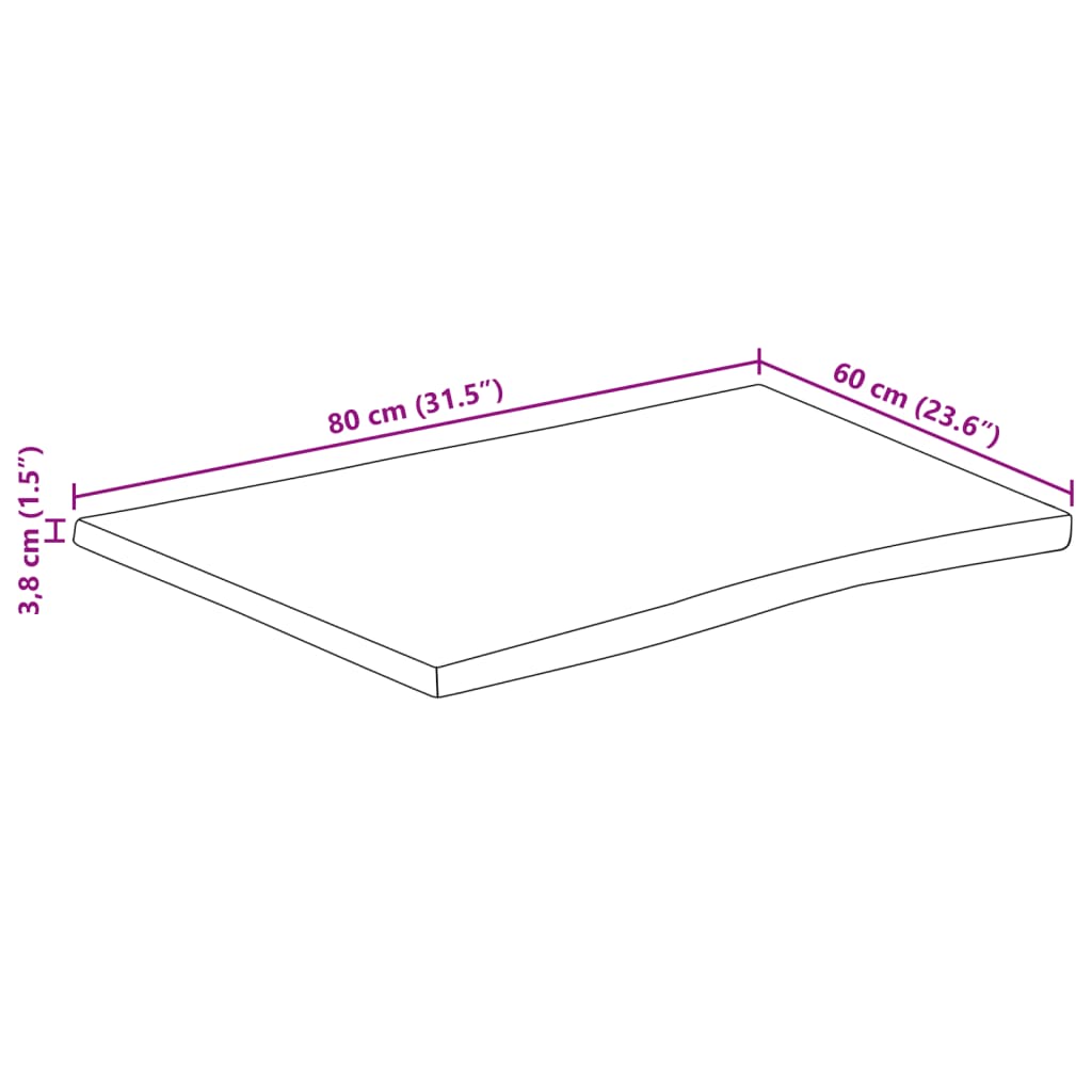 vidaXL Επιφάνεια Τραπεζιού 80x60x3,8 εκ. Live Edge Μασίφ Ξύλο Μάνγκο