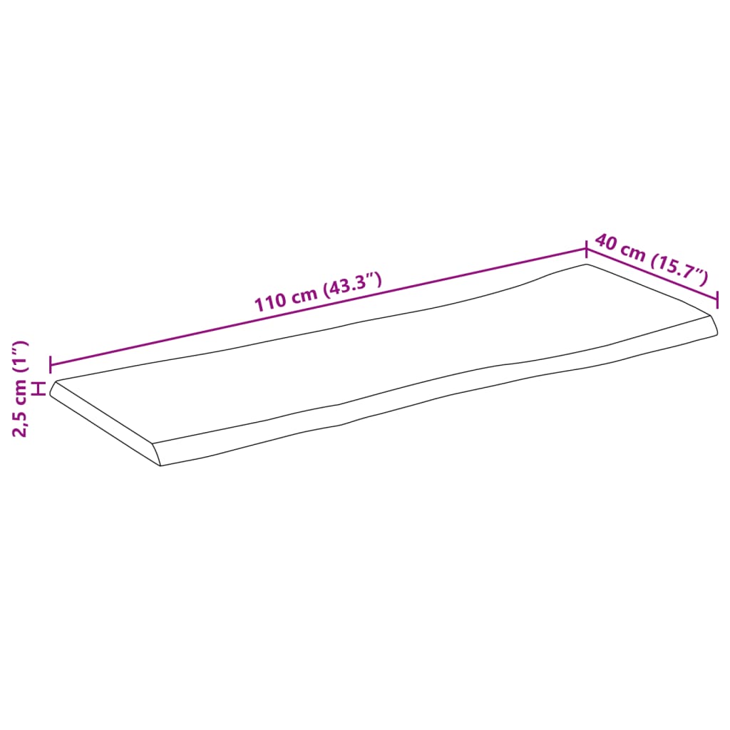 vidaXL Επιφάνεια Τραπεζιού 110x40x2,5 εκ. Live Edge Μασίφ Ξύλο Μάνγκο