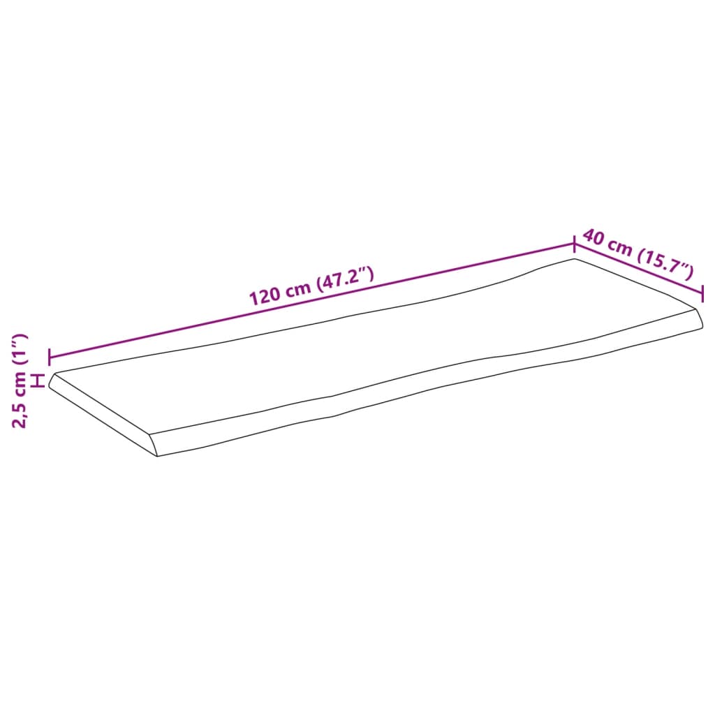 vidaXL Επιφάνεια Τραπεζιού 120x40x2,5 εκ. Live Edge Μασίφ Ξύλο Μάνγκο