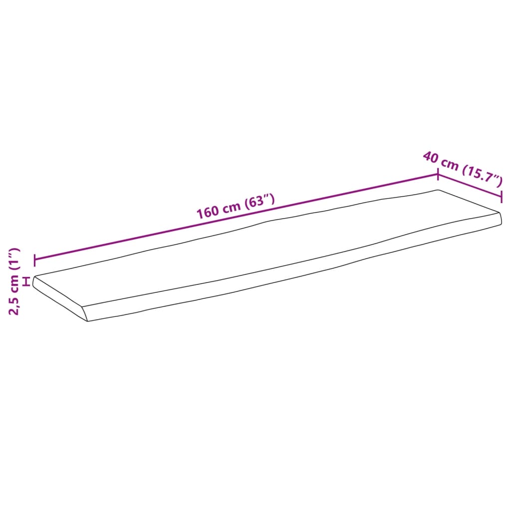 vidaXL Επιφάνεια Τραπεζιού 160x40x2,5 εκ. Live Edge Μασίφ Ξύλο Μάνγκο