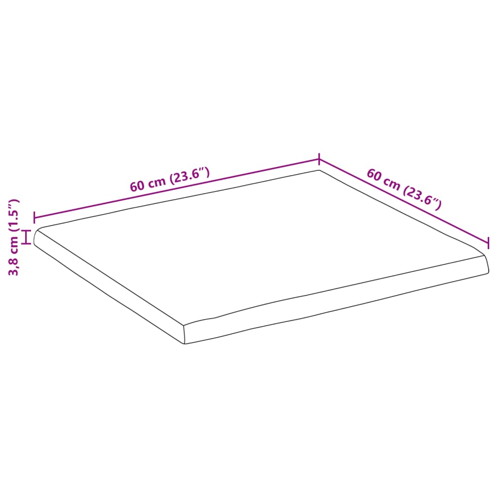 vidaXL Επιφάνεια Τραπεζιού 60x60x3,8 εκ. Live Edge Μασίφ Ξύλο Μάνγκο