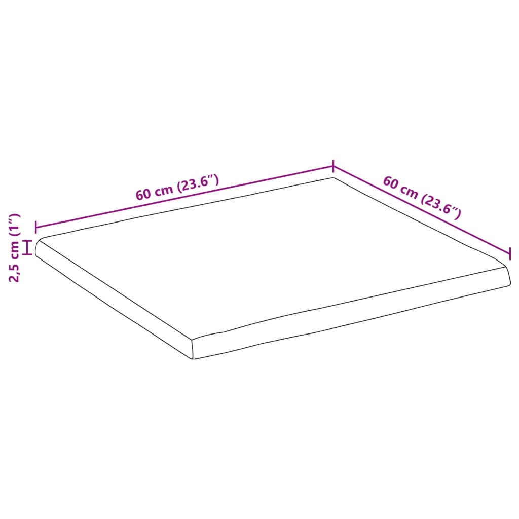 vidaXL Επιφάνεια Τραπεζιού 60x60x2,5 εκ. Live Edge Μασίφ Ξύλο Μάνγκο