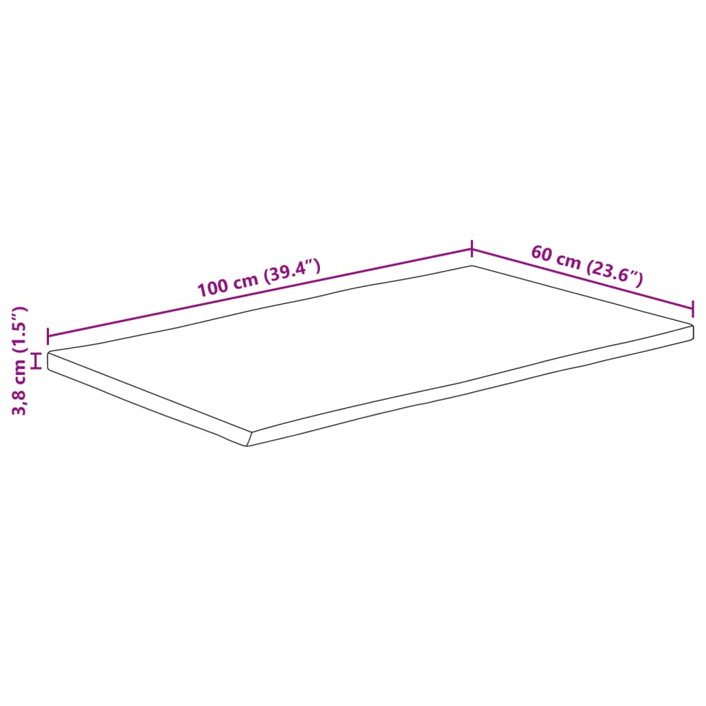 vidaXL Επιφάνεια Τραπεζιού 100x60x3,8 εκ. Live Edge Μασίφ Ξύλο Μάνγκο