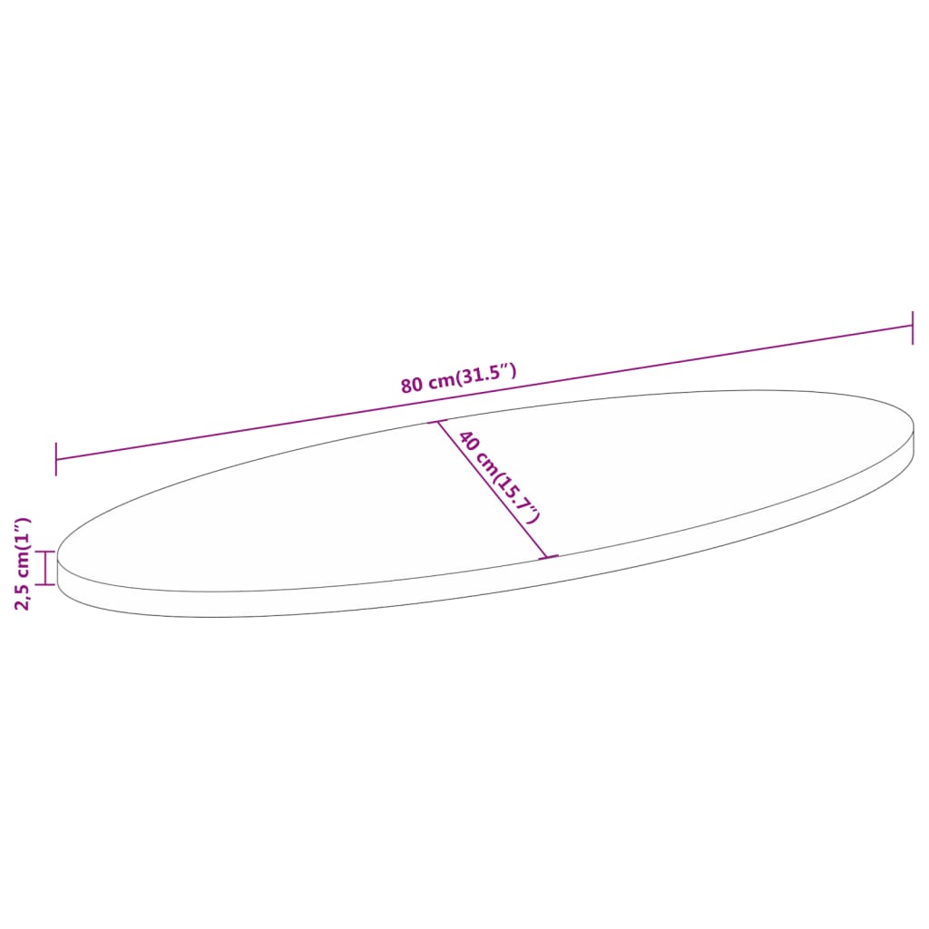 vidaXL Επιφάνεια Τραπεζιού Οβάλ 80x40x2,5 εκ. Μασίφ Ξύλο Ακακίας
