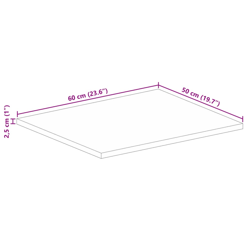 vidaXL Επιφάνεια Τραπεζιού Ορθογώνια 60x50x2,5 . Μασίφ Ξύλο Ακακίας