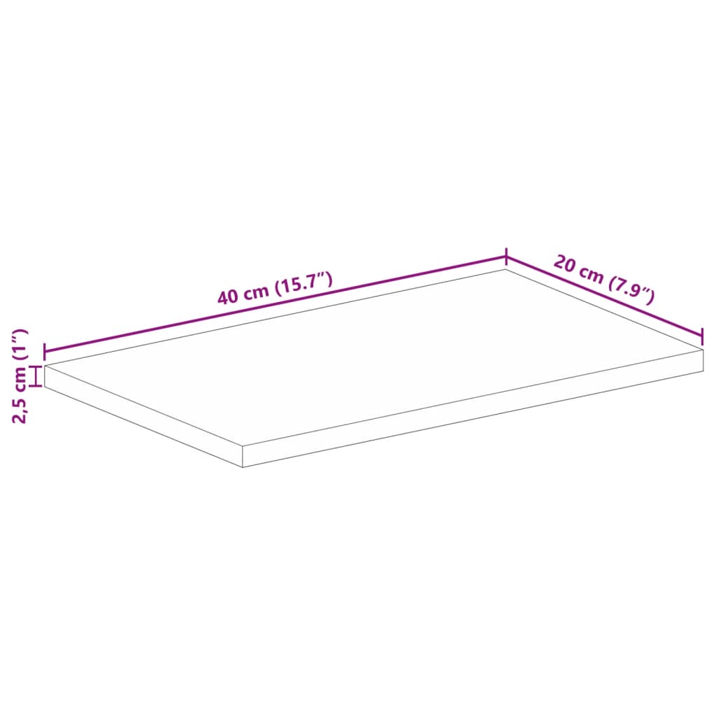 vidaXL Επιφάνεια Τραπεζιού Ορθογώνια 40x20x2,5 εκ. από Μασίφ Ξύλο Ακατέργαστου Μάνγκο