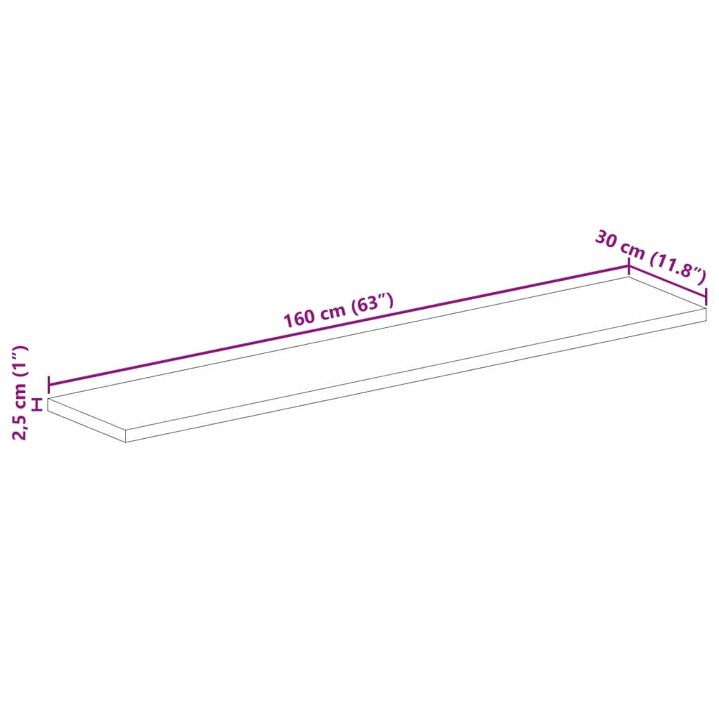 vidaXL Επιφάνεια Τραπεζιού Ορθογώνια 160x30x2,5 εκ. Μασίφ Ξύλο Μάνγκο