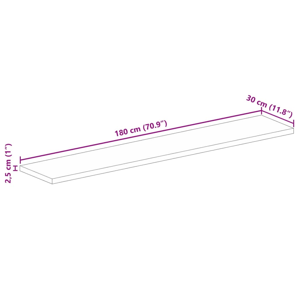 vidaXL Επιφάνεια Τραπεζιού Ορθογώνια 180x30x2,5 εκ. Μασίφ Ξύλο Μάνγκο