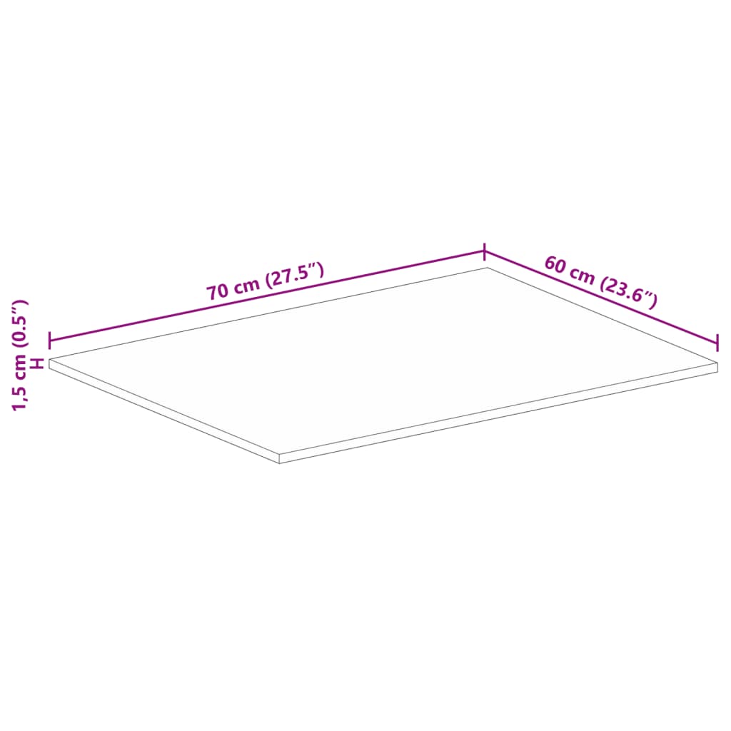vidaXL Επιφάνεια Τραπεζιού Ορθογώνια 70x60x1,5 εκ. Μασίφ Ξύλο Μάνγκο