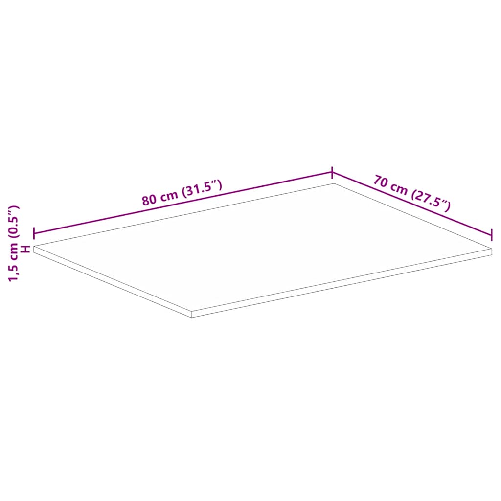 vidaXL Επιφάνεια Τραπεζιού Ορθογώνια 80x70x1,5 εκ. Μασίφ Ξύλο Μάνγκο