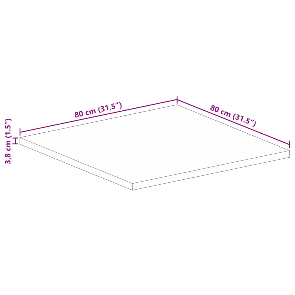 vidaXL Επιφάνεια Τραπεζιού Τετράγωνη 80x80x3,8 εκ. Μασίφ Ξύλο Μάνγκο