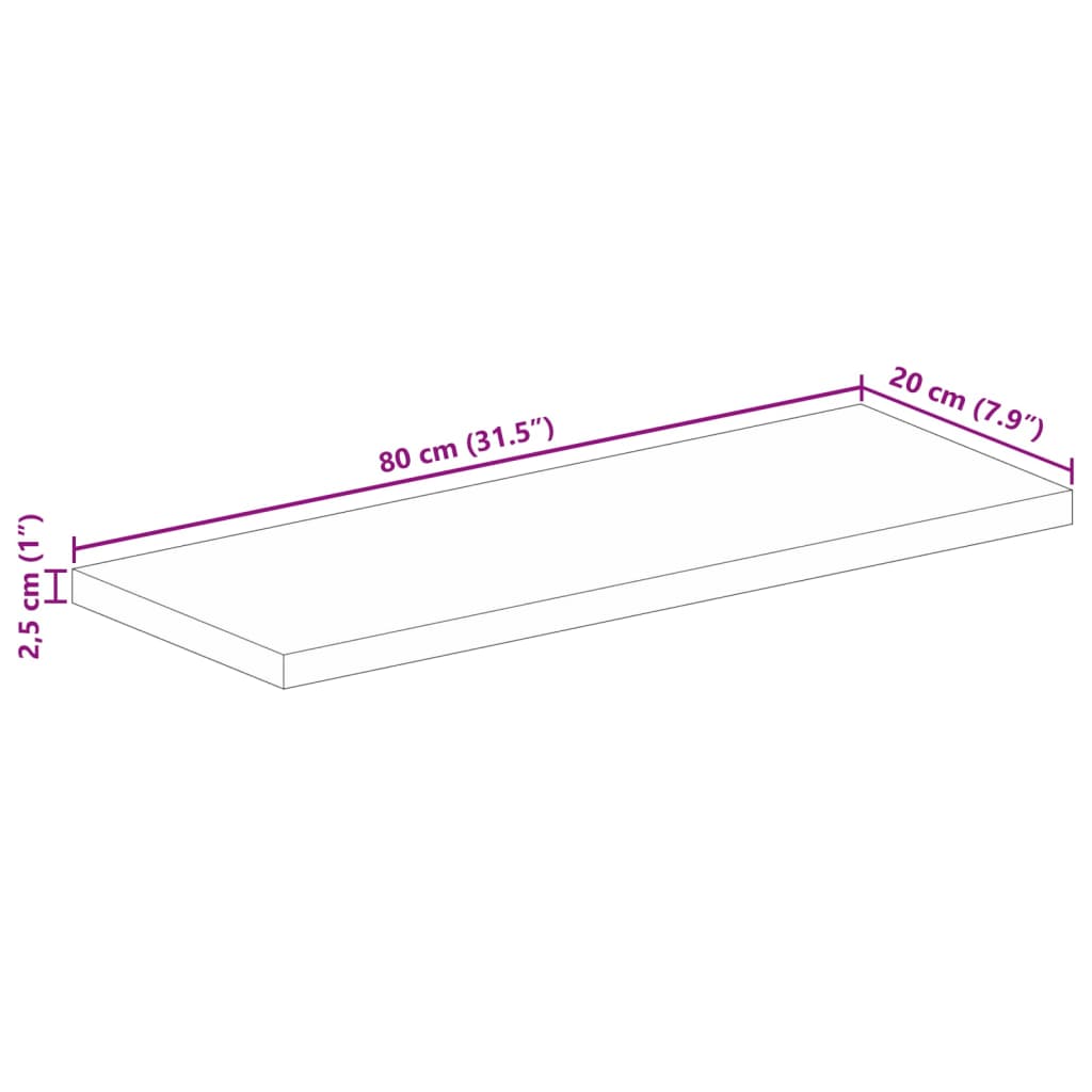vidaXL Επιφάνεια Τραπεζιού Ορθογώνια 80x20x2,5 εκ. Μασίφ Ξύλο Μάνγκο