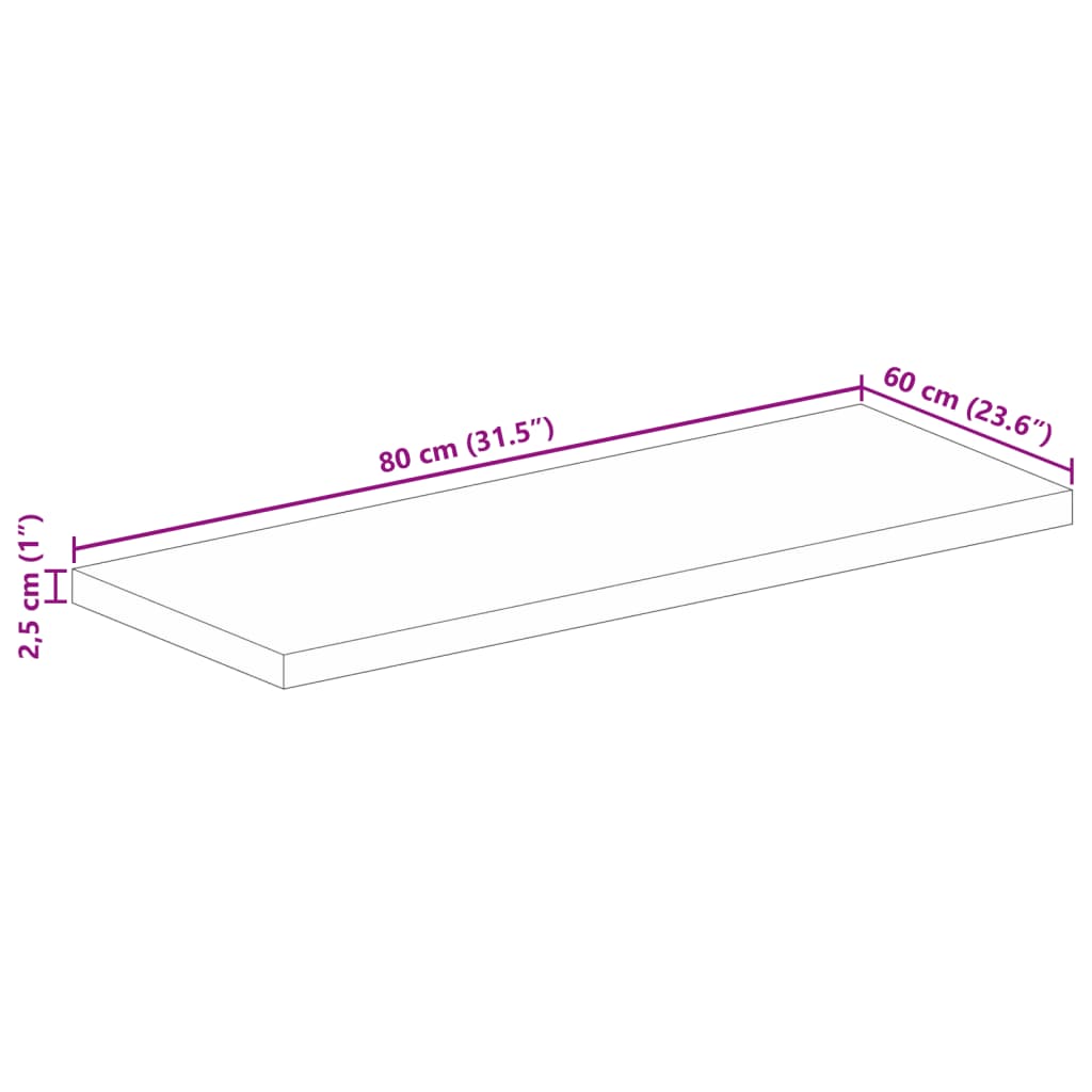 vidaXL Επιφάνεια Τραπεζιού Ορθογώνια 80x60x2,5 εκ. Μασίφ Ξύλο Μάνγκο