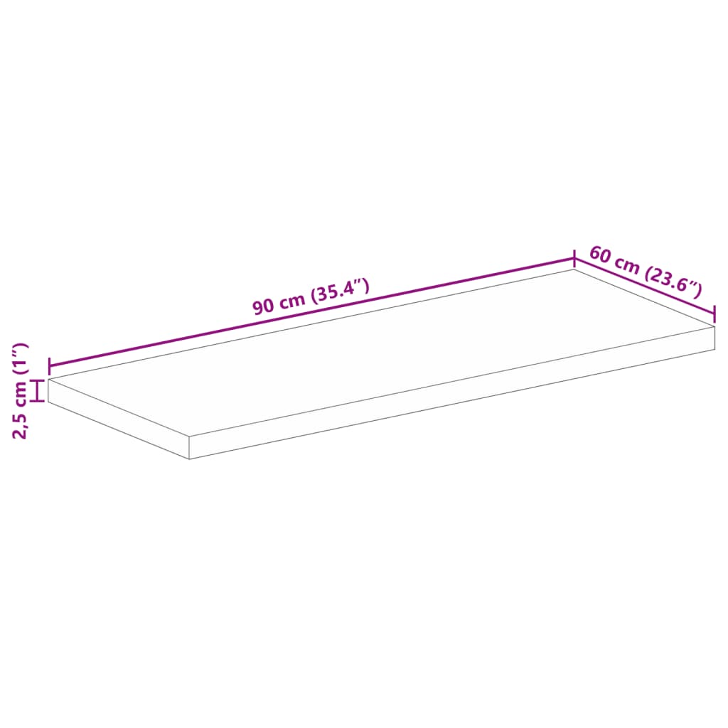 vidaXL Επιτραπέζια επιφάνεια 90x60x2,5 cm Ορθογώνια από μασίφ ξύλο