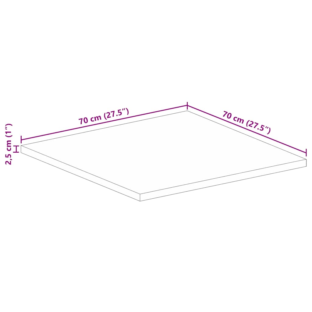 vidaXL Επιφάνεια Τραπεζιού Τετράγωνη 70x70x2,5 εκ. Μασίφ Ξύλο Μάνγκο
