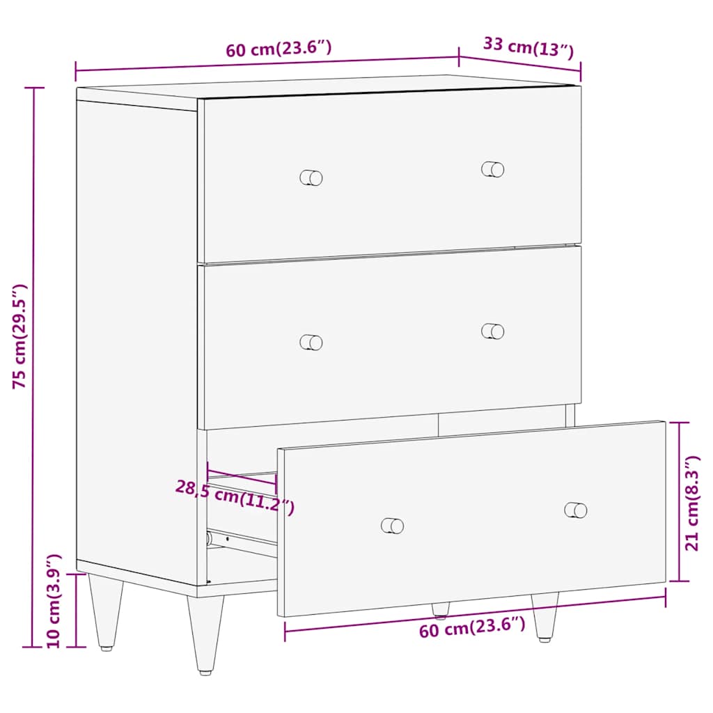 vidaXL Βοηθητικό Ντουλάπι 60 x 33 x 75 εκ. από Μασίφ Ξύλο Μάνγκο