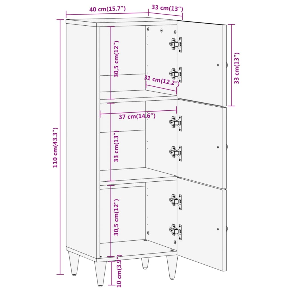 vidaXL Ντουλάπι 40 x 33 x 110 εκ. από Μασίφ Ξύλο Μάνγκο
