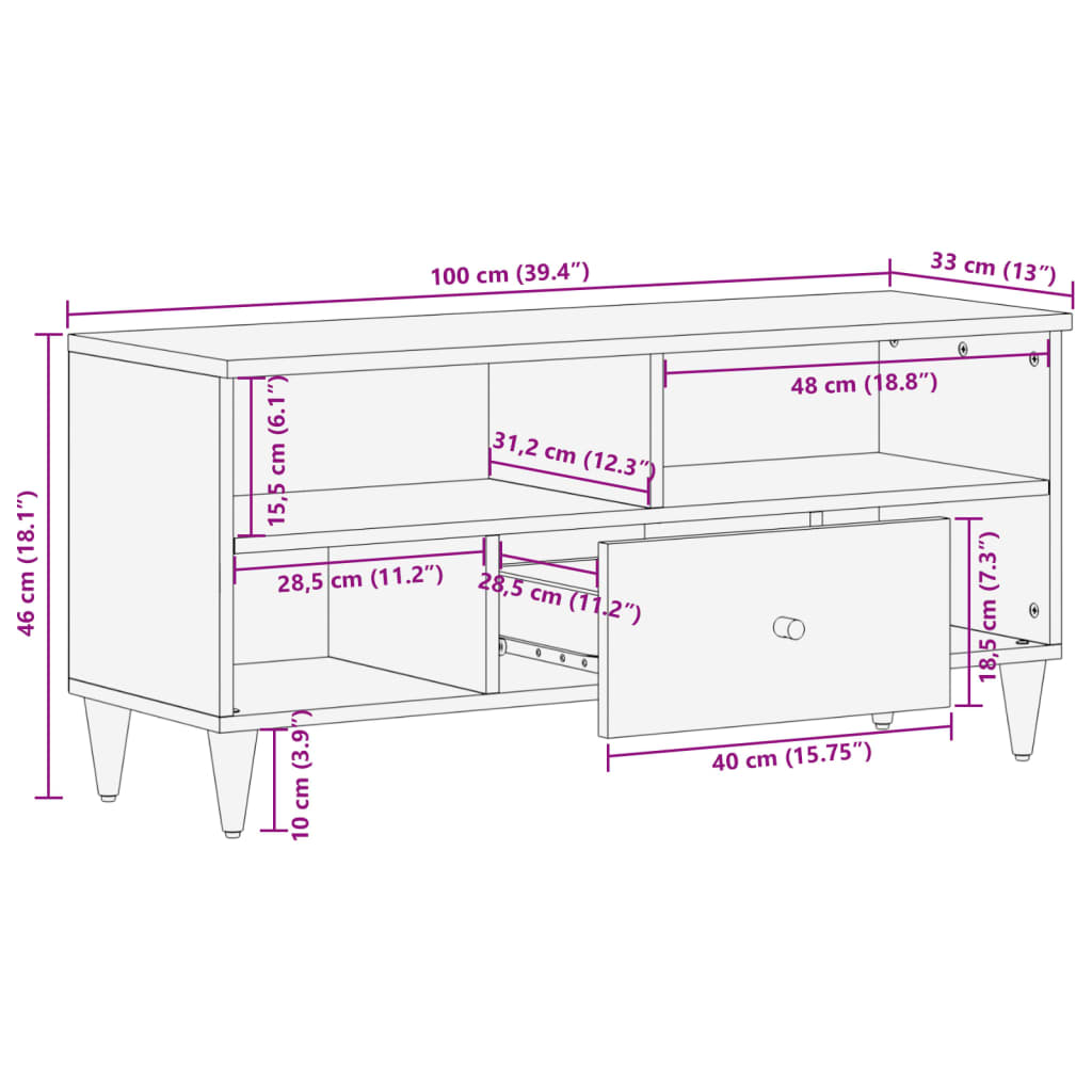 vidaXL Έπιπλο Τηλεόρασης 100 x 33 x 46 εκ. από Μασίφ Ξύλο Μάνγκο