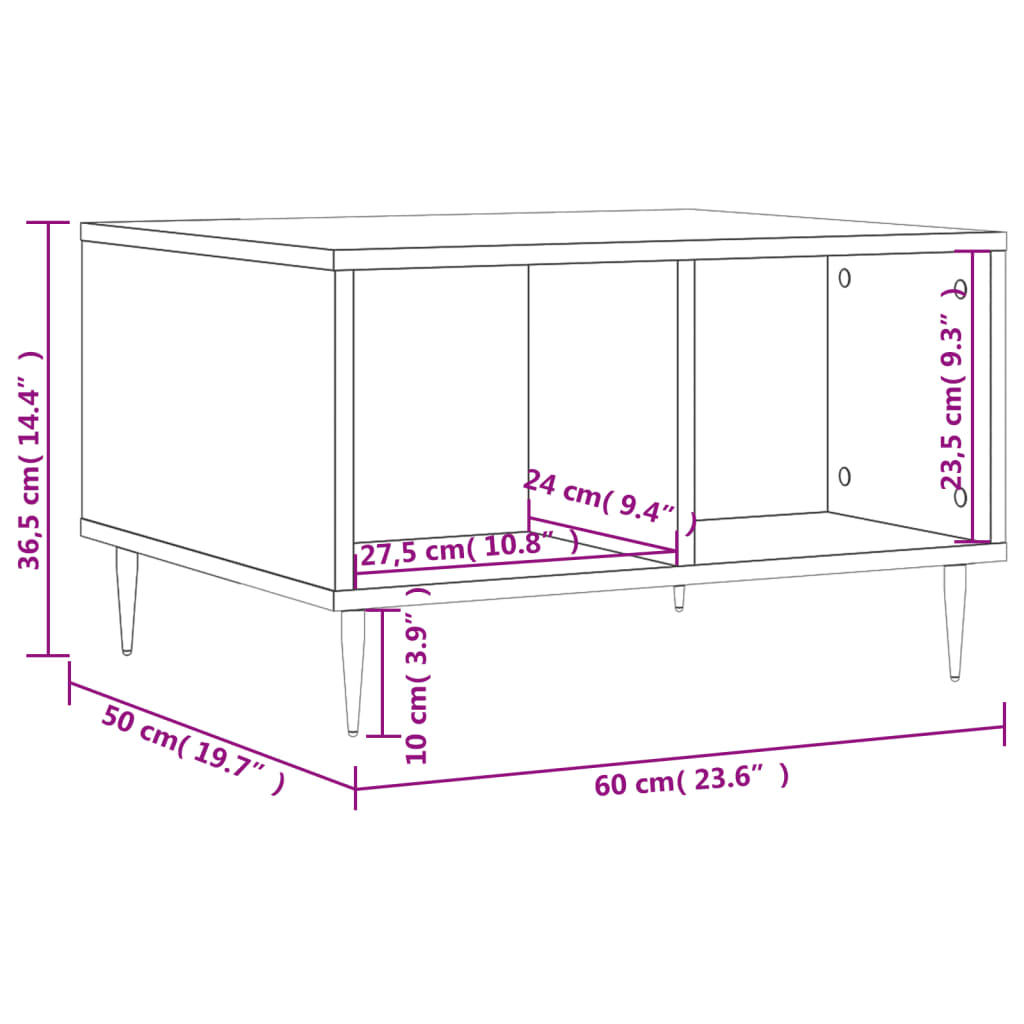 vidaXL Τραπεζάκι Σαλονιού Γυαλ. Λευκό 60x50x36,5 εκ. Επεξεργ. Ξύλο