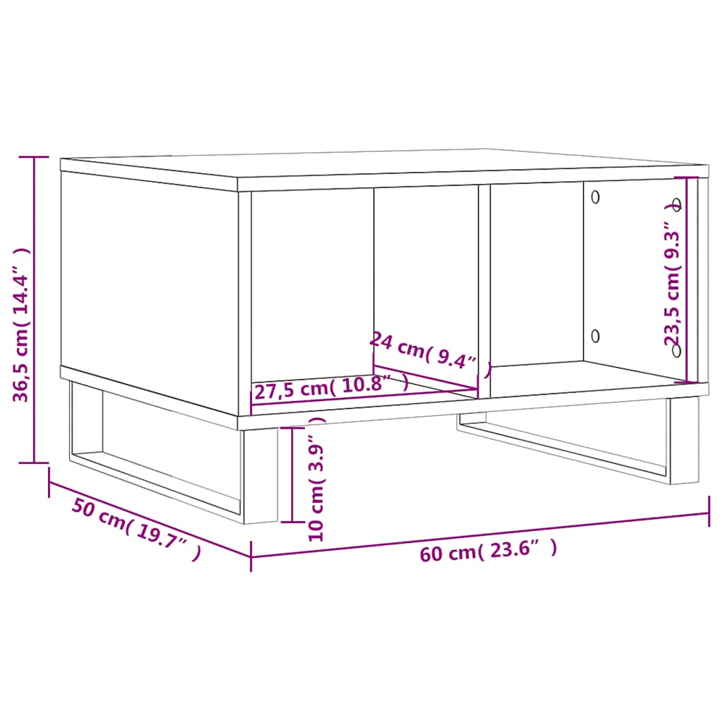 vidaXL Τραπεζάκι Σαλονιού Καφέ Δρυς 60x50x36,5 εκ. Επεξεργασμένο Ξύλο