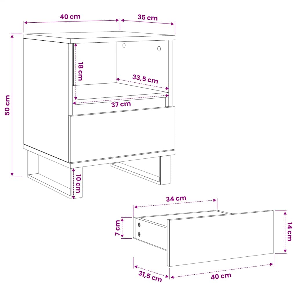 vidaXL Κομοδίνα 2 τεμ. Καπνιστή Δρυς 40 x 35 x 50 εκ. Επεξεργ. Ξύλο