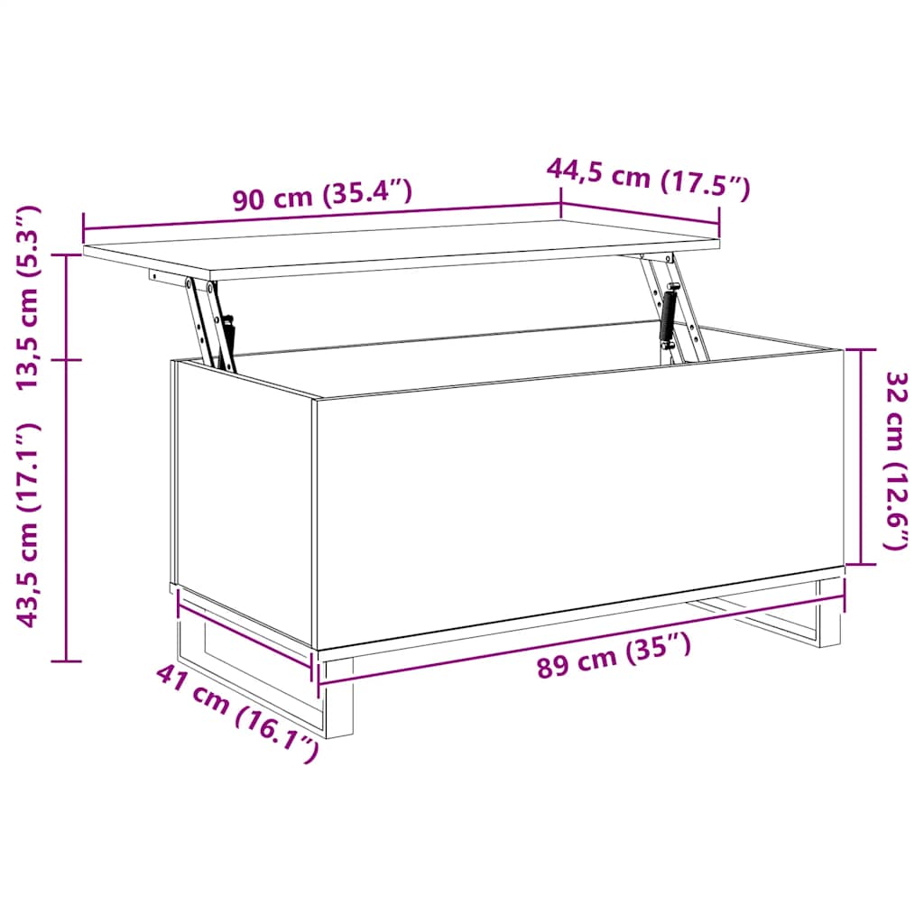 vidaXL Τραπεζάκι Σαλονιού Μαύρο 90x44,5x45 εκ. Επεξεργασμένο Ξύλο