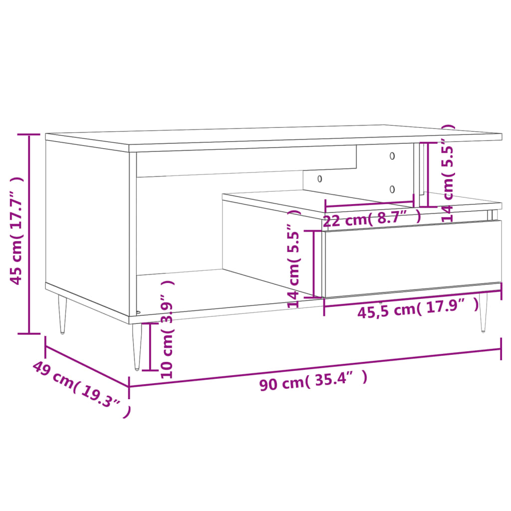vidaXL Τραπεζάκι Σαλονιού Λευκό 90 x 49 x45 εκ. από Επεξεργασμένο Ξύλο