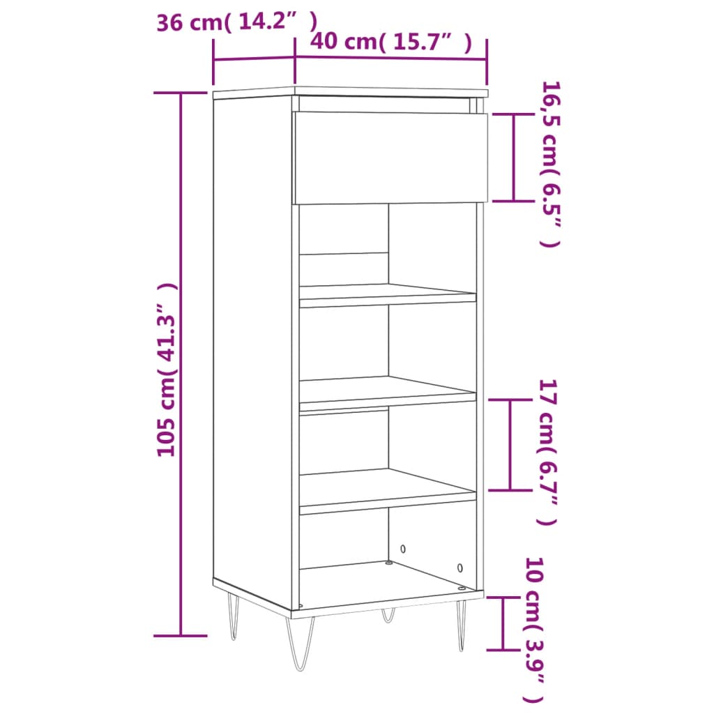 vidaXL Παπουτσοθήκη Γυαλιστερό Λευκό 40x36x105 εκ. Επεξεργασμένο Ξύλο