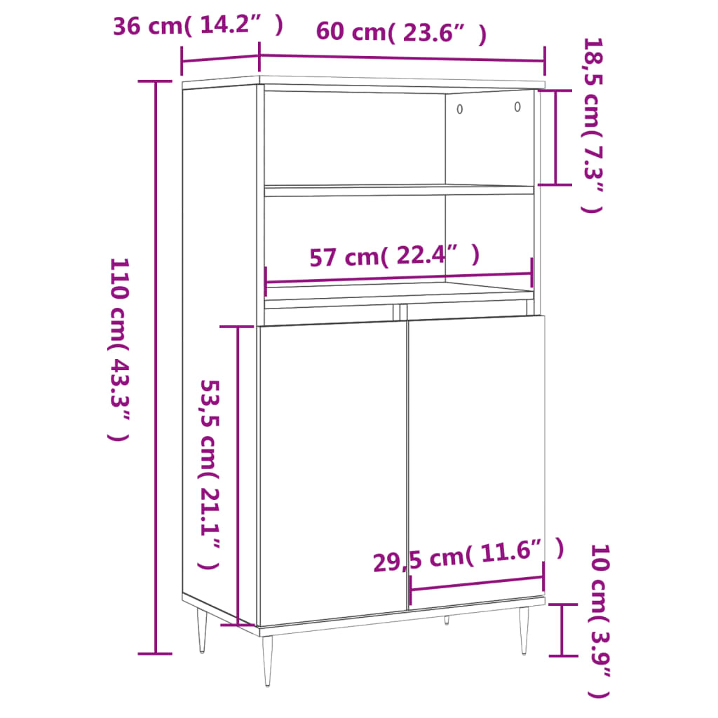 vidaXL Ντουλάπι Γκρι σκυροδέματος 60x36x110 εκ. από Επεξεργασμένο Ξύλο