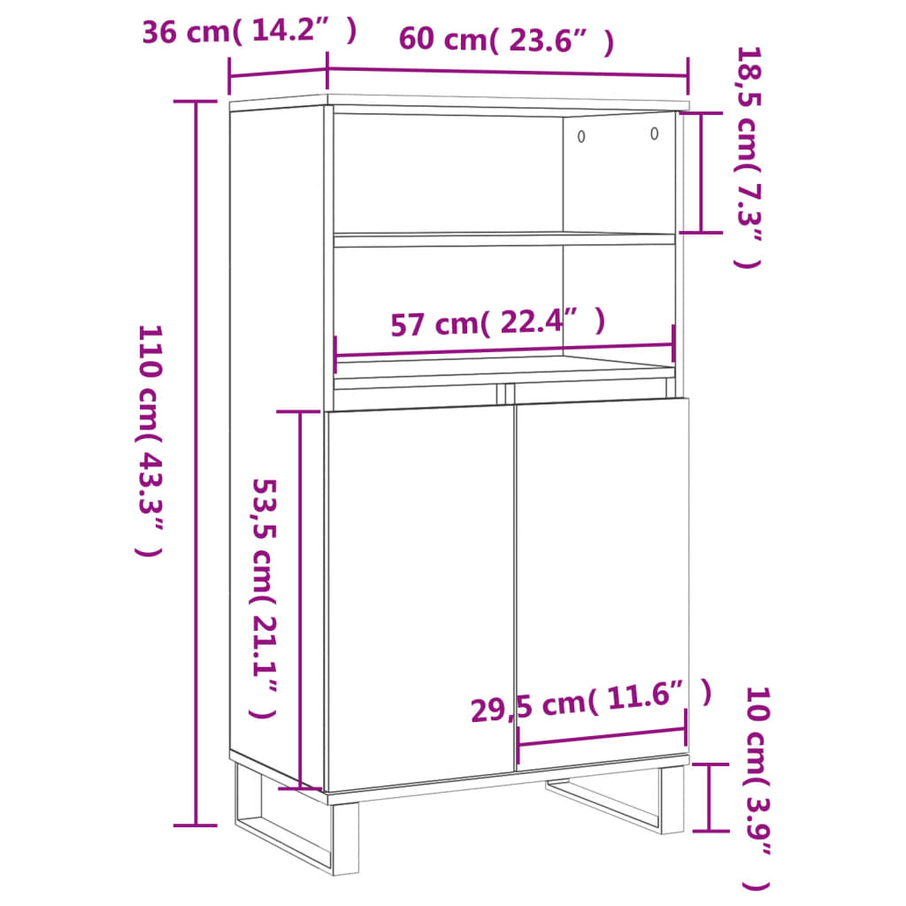 vidaXL Ντουλάπι Γκρι σκυροδέματος 60x36x110 εκ. από Επεξεργασμένο Ξύλο