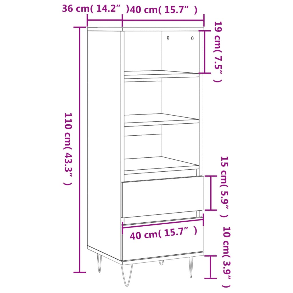 vidaXL Ντουλάπι Λευκό 40 x 36 x 110 εκ. από Επεξεργασμένο Ξύλο