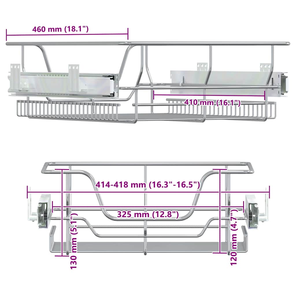 vidaXL Καλάθια Συρμάτινα Συρόμενα 2 Τεμ. Ασημί 45 εκ.