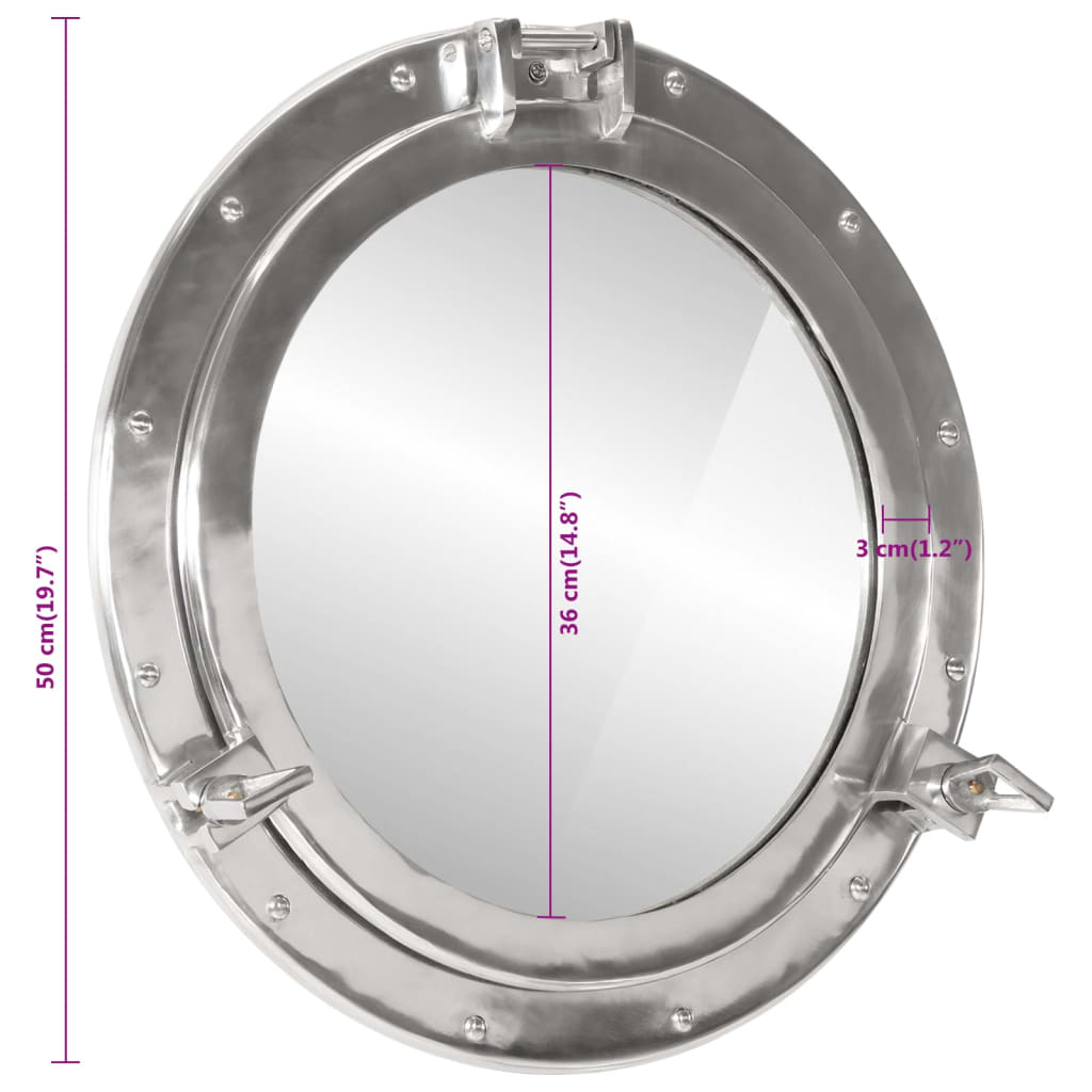 vidaXL Καθρέφτης Φινιστρίνι Τοίχου Ø50 εκ. από Αλουμίνιο και Γυαλί