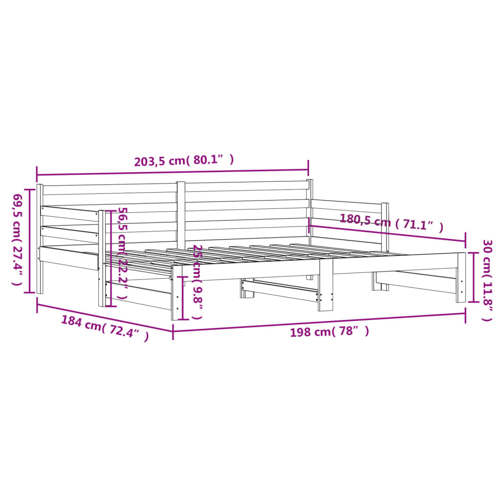 vidaXL Καναπές Κρεβάτι Συρόμενος 90 x 200 εκ. Μασίφ Ξύλο Πεύκου