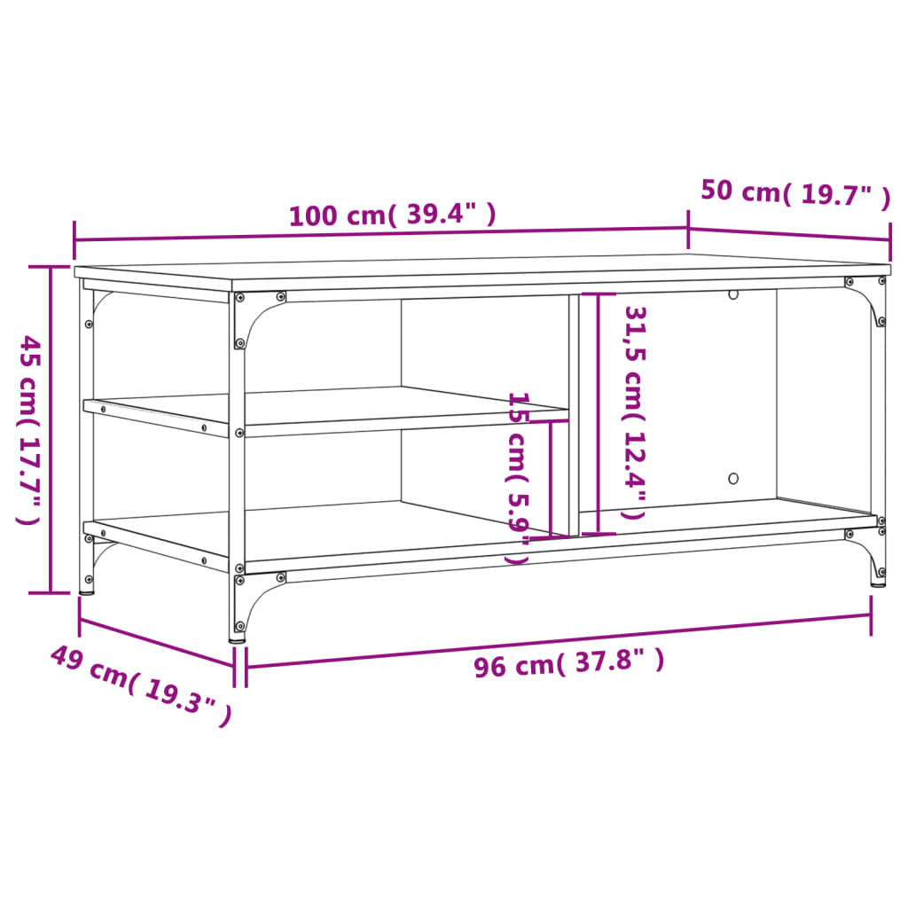 vidaXL Τραπεζάκι Σαλονιού Καπνιστή Δρυς 100x50x45 εκ. Επεξεργασμ. Ξύλο