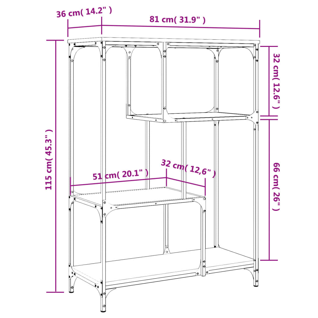 vidaXL Βιβλιοθήκη Καπνιστή Δρυς 81 x 36 x 115 εκ. Επεξεργ. Ξύλο/Ατσάλι