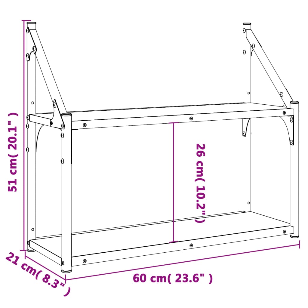vidaXL Ραφιέρα Τοίχου με 2 Ράφια Καπνιστή Δρυς 60x21x51 εκ. Επεξ. Ξύλο
